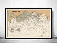 Old map of Hobart Australia 1893 Vintage Map | Vintage Map Wall Art Print