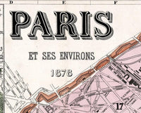 Old Map of Paris, France 1878  | Vintage Map Wall Art Print