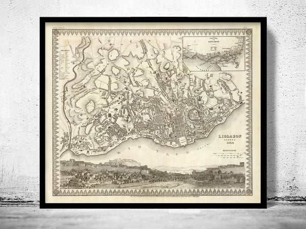 Old Map of Lisbon Portugal 1844 Vintage Map Mapa de Lisboa | Vintage Map Wall Art Print