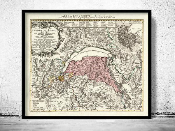 Old Map of Lake Geneva Lac Léman 1766  | Vintage Map Wall Art Print