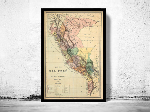 Old map of Peru Lima 1871 Vintage Map  | Vintage Map Wall Art Print