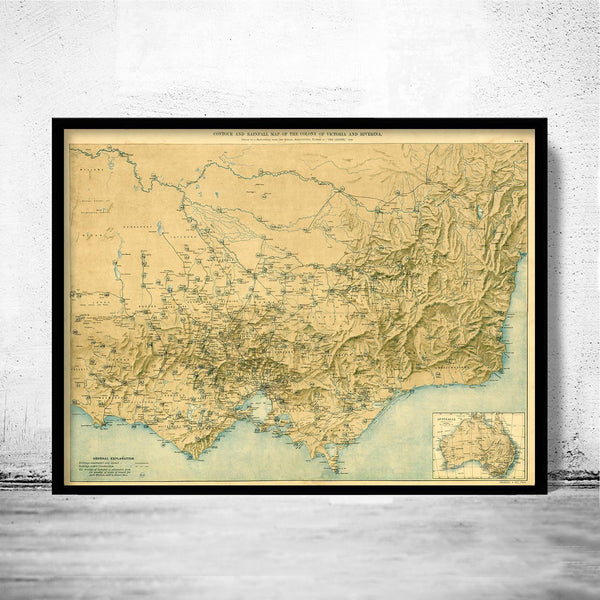 Old Map of Victoria Australia 1896 Vintage Map Victoria AU | Vintage Map Wall Art Print