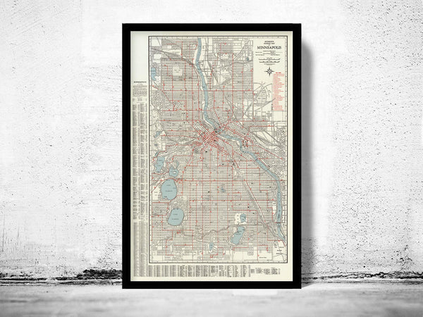 Old Map of Minneapolis 1945 Vintage Map | Vintage Map Wall Art Print