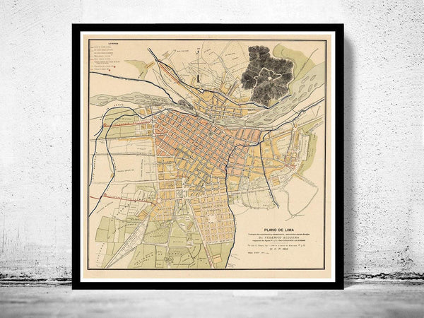 Old map of Lima Peru 1904 Vintage Map | Vintage Map Wall Art Print