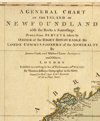 Old Map of Newfoundland Canada 1755 Vintage Map | Vintage Map Wall Art Print
