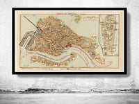 Vintage Old Map of Venice Venetia Venezia , Italy 1928  | Vintage Map Wall Art Print