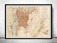 Old Map of Cairo Egypt 1920  | Vintage Map Wall Art Print
