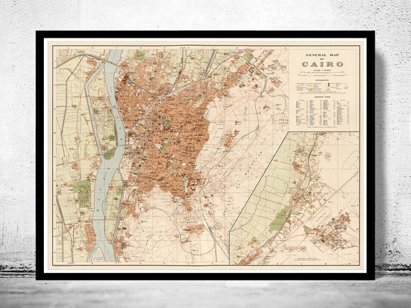 Old Map of Cairo Egypt 1920  | Vintage Map Wall Art Print
