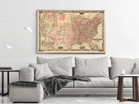 Old Map of United States 1867 Vintage Map of USA Wall Map | Vintage Map Wall Art Print