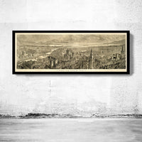 Old Dublin Panoramic View Ireland 1890 | Vintage Map Wall Art Print