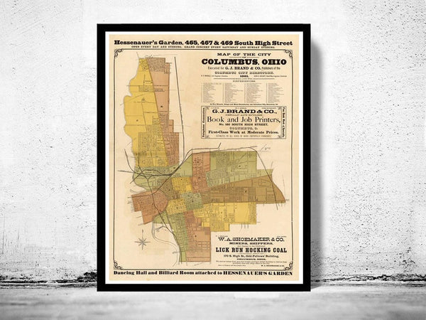 Old Map of Columbus Ohio 1881 Vintage Map | Vintage Map Wall Art Print