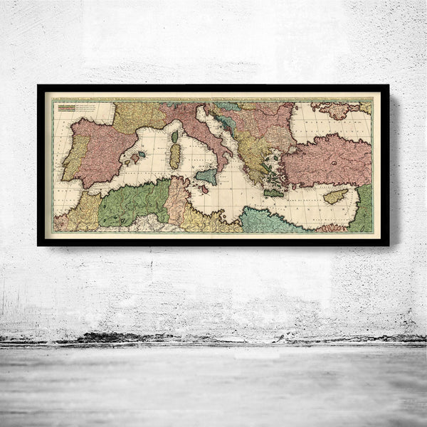 Old Map of Mediterranean Sea 1700 Vintage Map | Vintage Map Wall Art Print