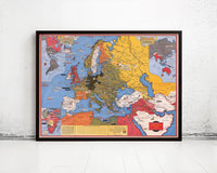 Old World War 2 History Chart 1942 Dated Events Allies | World Map Gift World Map Print | Vintage World Map | World Map Wall Art