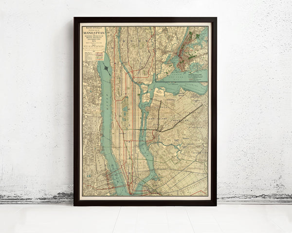 Old Map of New York and Manhattan 1924 Vintage NY Map | Vintage Map Wall Art Print