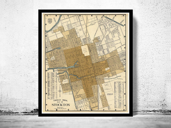 Old Map of Stockton California 1938 Vintage Map | Vintage Map Wall Art Print
