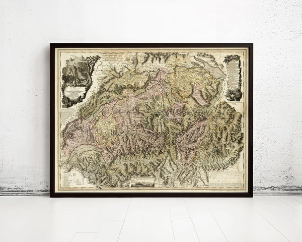 Old Map of Switzerland 1778 Vintage Map | Vintage Map Wall Art Print