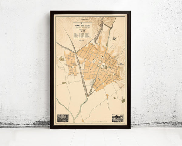 Old map of Cuzco Peru 1900 Vintage Map | Vintage Map Wall Art Print