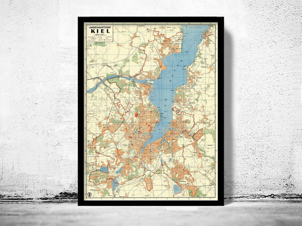 Old Map of Kiel Germany 1949 Vintage Map | Vintage Map Wall Art Print