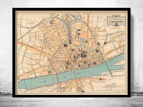 Old Map of Orleans 1912 France Vintage Map | Vintage Map Wall Art Print