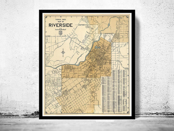 Old Map of Riverside California 1938 Vintage Map | Vintage Map Wall Art Print