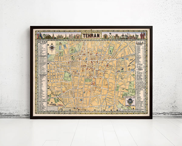 Old Map of Tehran Iran Vintage Map | Vintage Map Wall Art Print