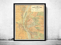 Old Map of Budapest Hungary 1884 Vintage Map | Vintage Map Wall Art Print