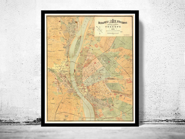 Old Map of Budapest Hungary 1884 Vintage Map | Vintage Map Wall Art Print