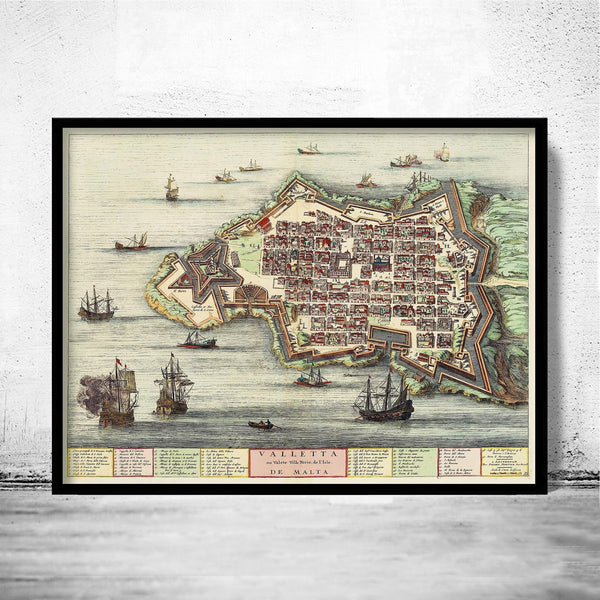 Old Map of Valletta Malta 1705 vintage Map | Vintage Map Wall Art Print