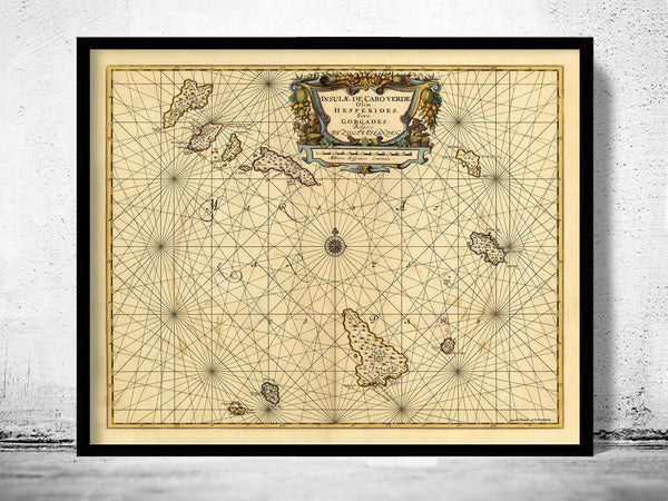 Old Map of Cape Verde Islands Cabo Verde 1665 Mapa de Cabo Verde Vintage Map | Vintage Map Wall Art Print | Large Map Print