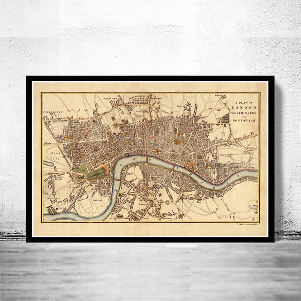 Old Map of London 1807 Vintage London Map Print | Vintage Map Wall Art Print