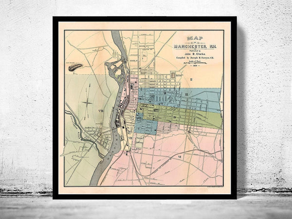 Old Map of Manchester New Hampshire 1876 | Vintage Map Wall Art Print