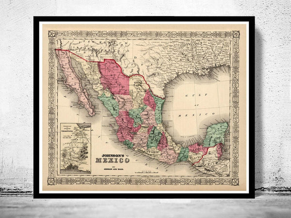 Old Map of Mexico 1865 Vintage Map | Vintage Map Wall Art Print