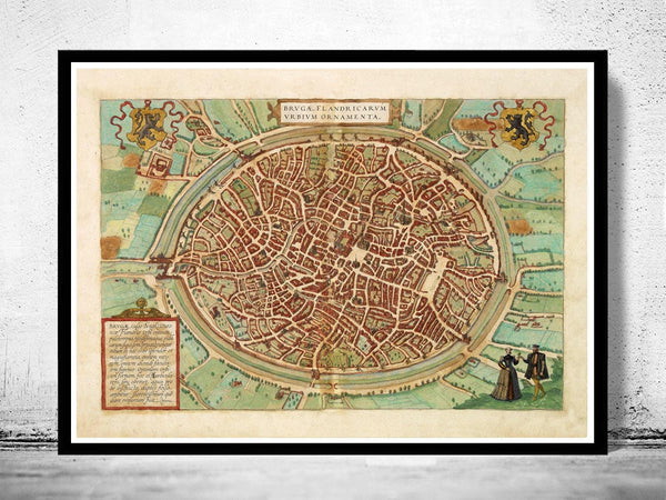 Old Map of Bruges Belgium  Brugae Flandorum 1572 Vintage Map | Vintage Map Wall Art Print