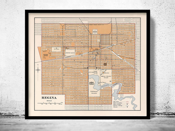Old Map of Regina Saskatchewan Canada 1915 Vintage Map | Vintage Map Wall Art Print