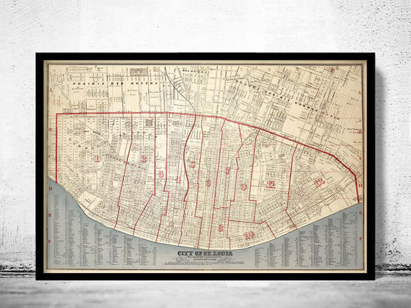 Old map of Saint Louis City St Louis 1870 Vintage Map | Vintage Map Wall Art Print