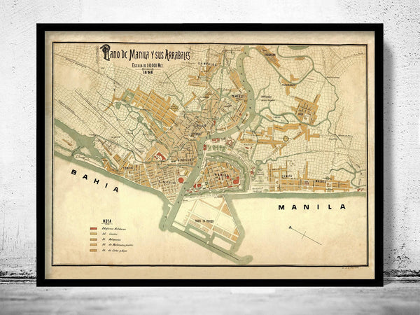 Old Map of Manila Philippines 1898 Vintage Map | Vintage Map Wall Art Print