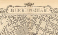 Old Map of Birmingham  United Kingdom 1851 Vintage Map | Vintage Map Wall Art Print