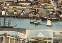 Old Map of Tacoma Washington Panoramic View 1890 Vintage Gravure | Vintage Map Wall Art Print