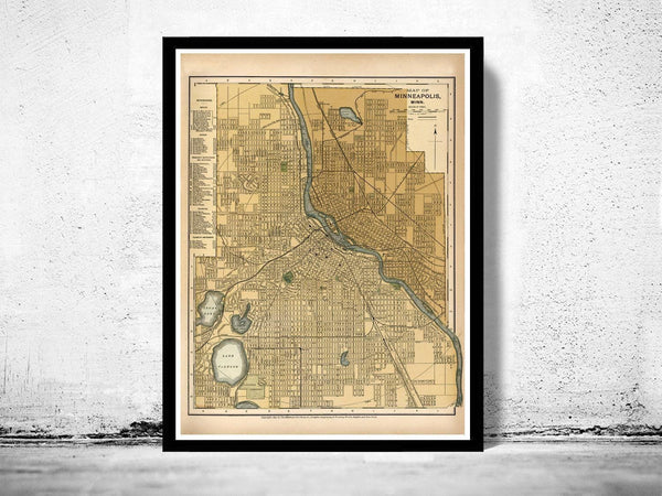 Old map of Minneapolis 1901 Vintage Map | Vintage Map Wall Art Print