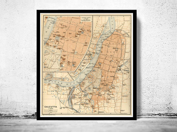 Old Map of Calcutta India 1914 Kolkata Vintage Map | Vintage Map Wall Art Print