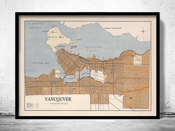 Old Map of Vancouver Canada 1915 Vintage Map | Vintage Map Wall Art Print