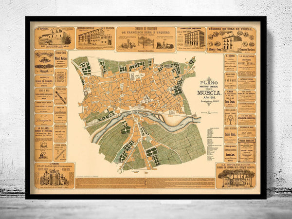 Old Map of Murcia Spain 1882 Vintage map | Vintage Map Wall Art Print