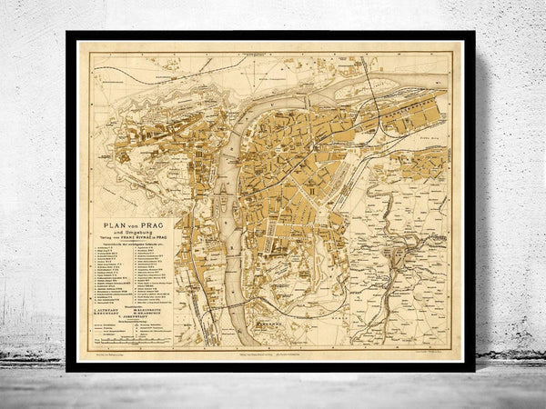 Old Map of Prague 1882 Czech Republic Vintage Map  | Vintage Map Wall Art Print