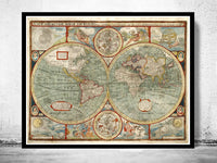 Old Map of The World  1627 Old Map  | World Map Gift World Map Print | Vintage World Map | World Map Wall Art | Large Map Print