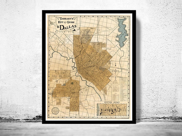 Old map of Dallas 1922 Texas Vintage Map | Vintage Map Wall Art Print