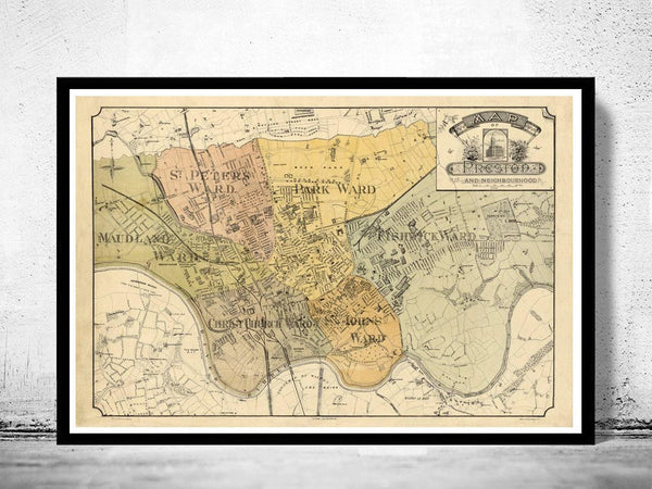Old Preston Map 1890 United Kingdom Vintage Map | Vintage Map Wall Art Print