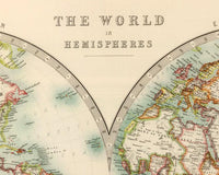 Old World Map Atlas Vintage World Map 1912 Two Hemispheres | World Map Gift World Map Print | Vintage World Map | World Map Wall Art