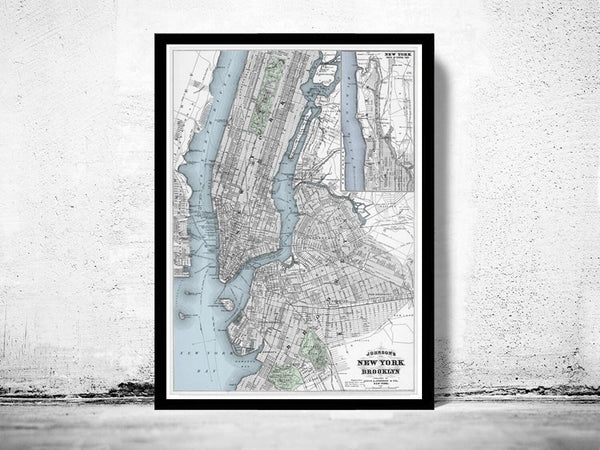 Old Map of New York Brooklyn Manhattan 1886 Vintage Map | Vintage Map Wall Art Print