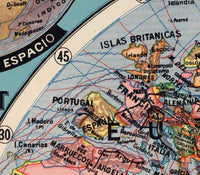 Vintage World Map 1929 Two Hemispheres  | World Map Gift World Map Print | Vintage World Map | World Map Wall Art | Large Map Print