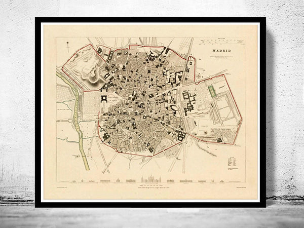 Old Map of Madrid Spain 1831 Vintage Map | Vintage Map Wall Art Print